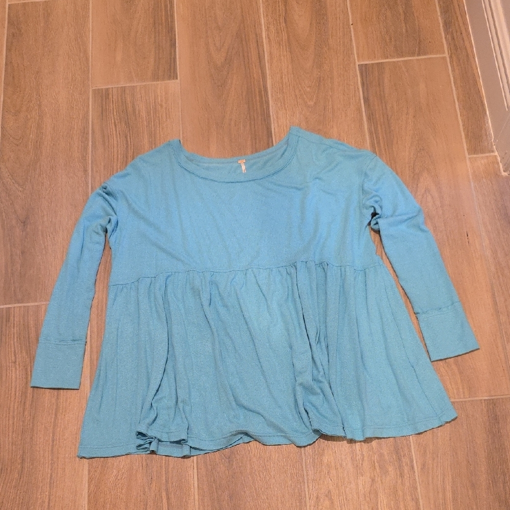 Free People Forever Your Girl Babydoll Tee Top Turquoise Long Sleeve Top